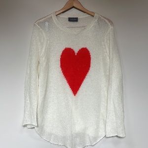 Wooden Ships Cream Sweater with Red Heart